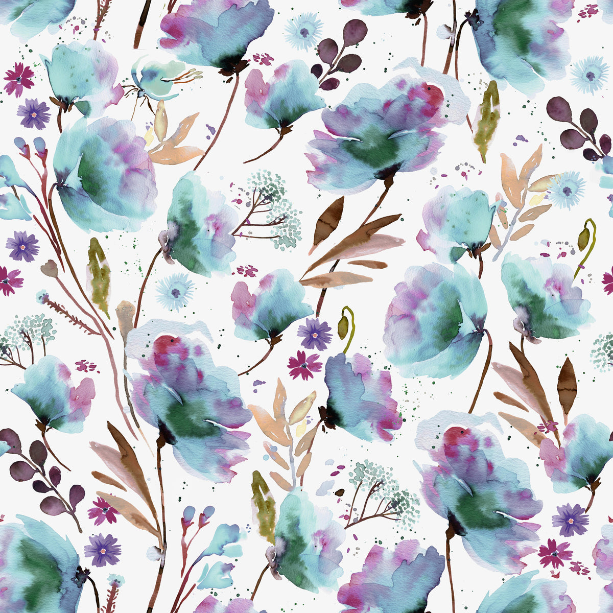Abstract Nature Poppies Blue Purple Wallpaper⁠