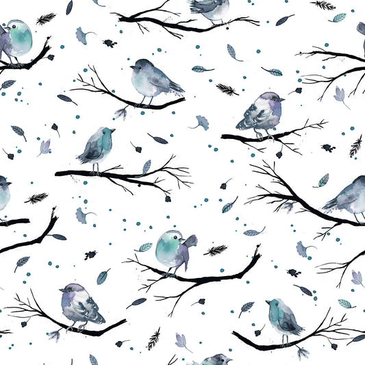 Birds Branches Robin Aqua Blue Wallpaper⁠