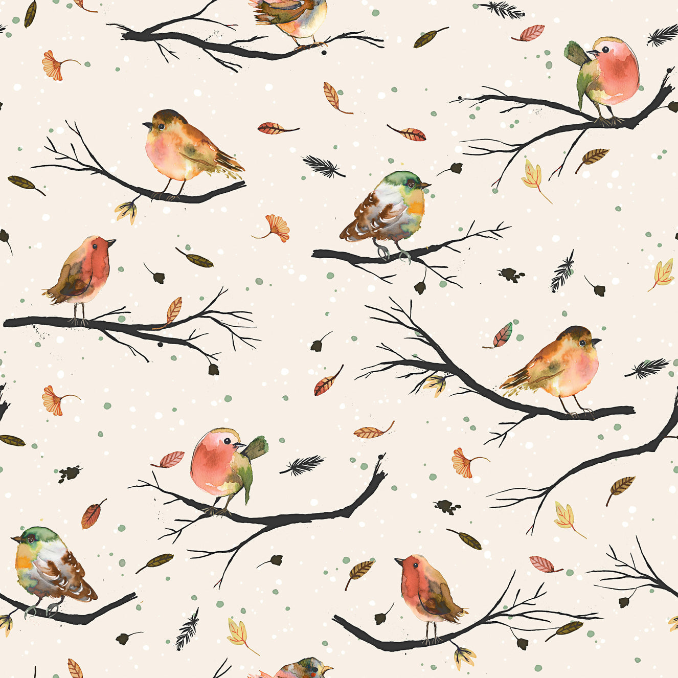 Birds Branches Robin Red Wallpaper⁠