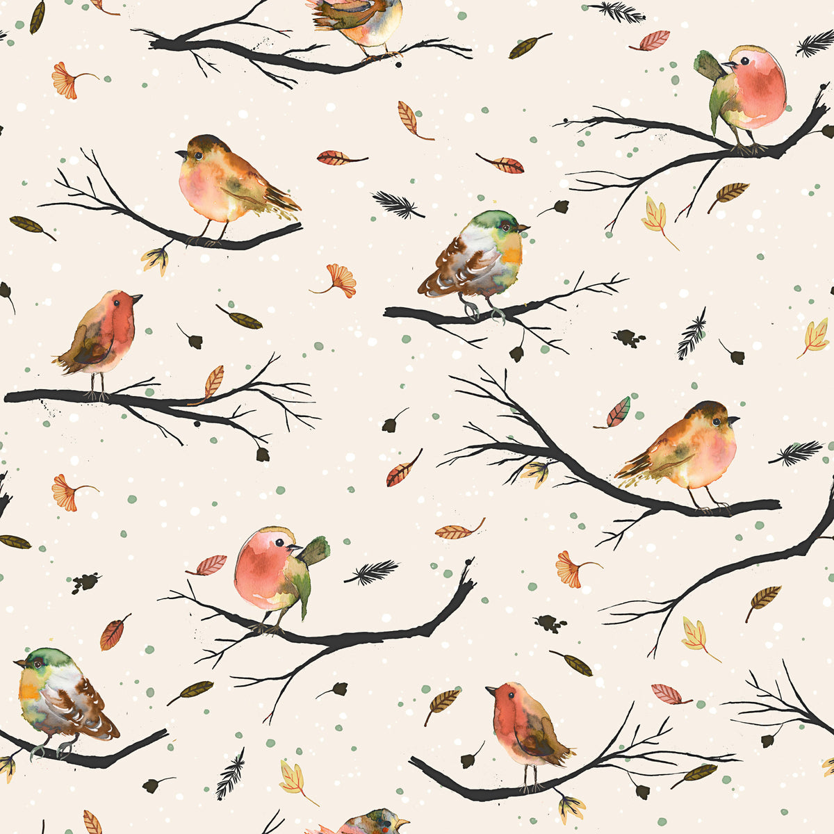 Birds Branches Robin Red Wallpaper⁠