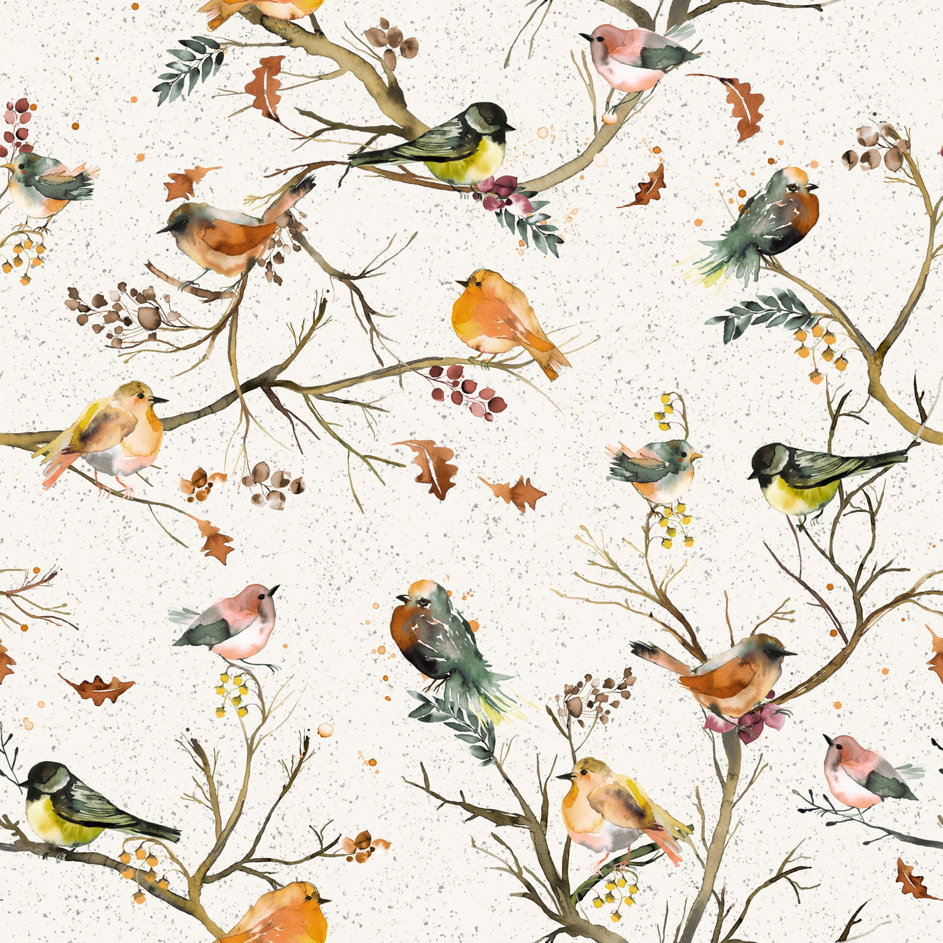 Birds Trees  Garden Rustic Green Wallpaper⁠