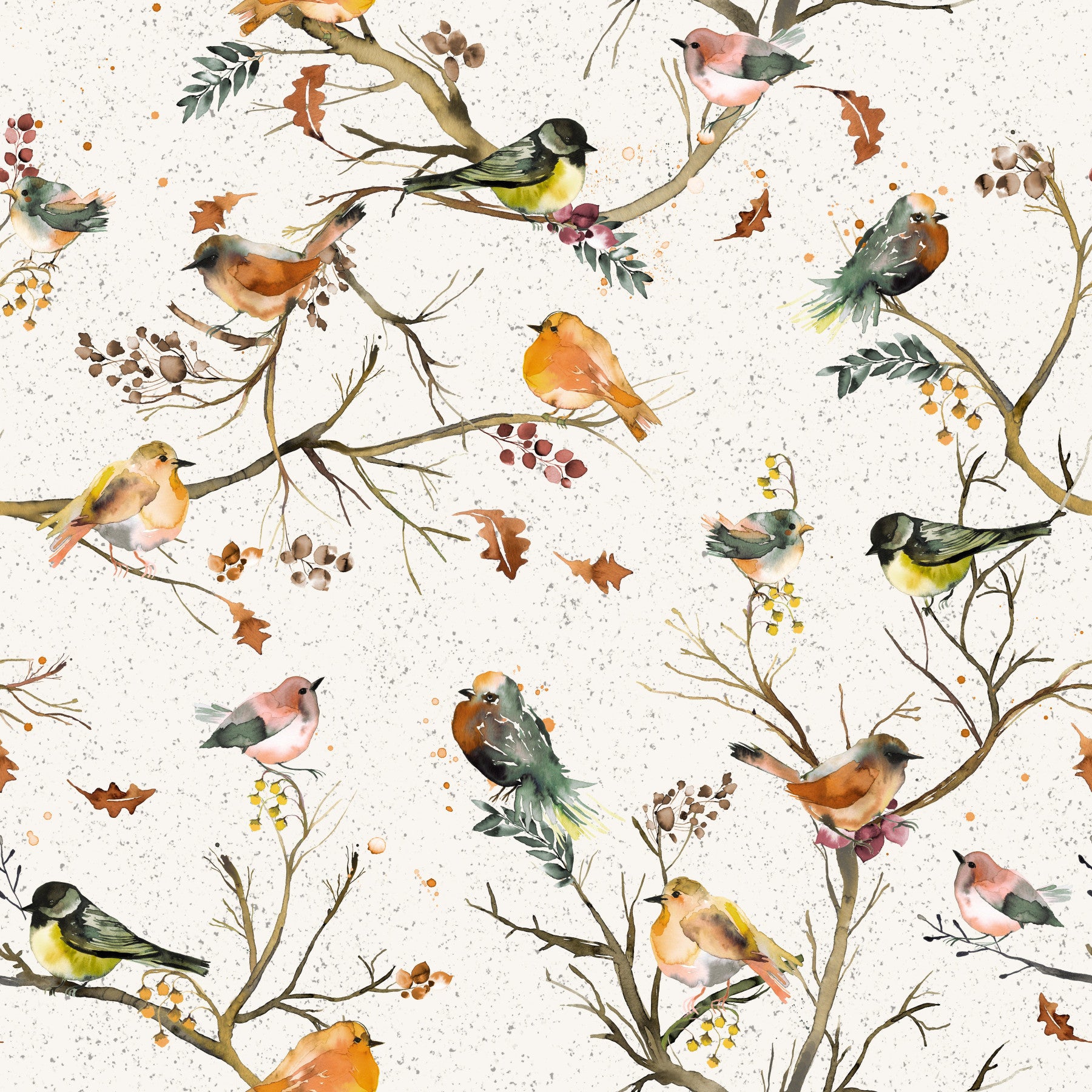 Birds Trees  Garden Rustic Green Wallpaper⁠