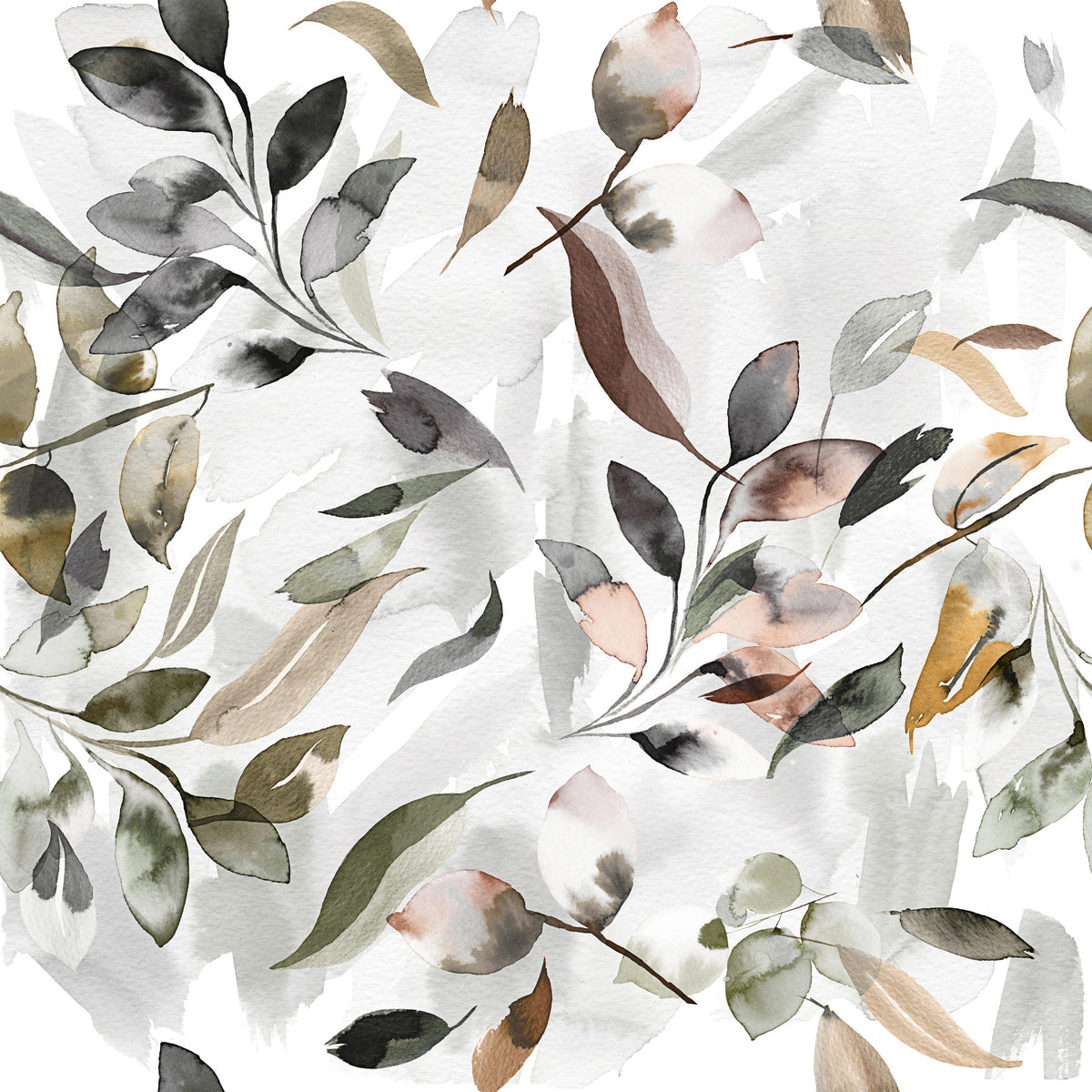 Botanical Leaf Japanese Watercolor Gold Beige Wallpaper⁠