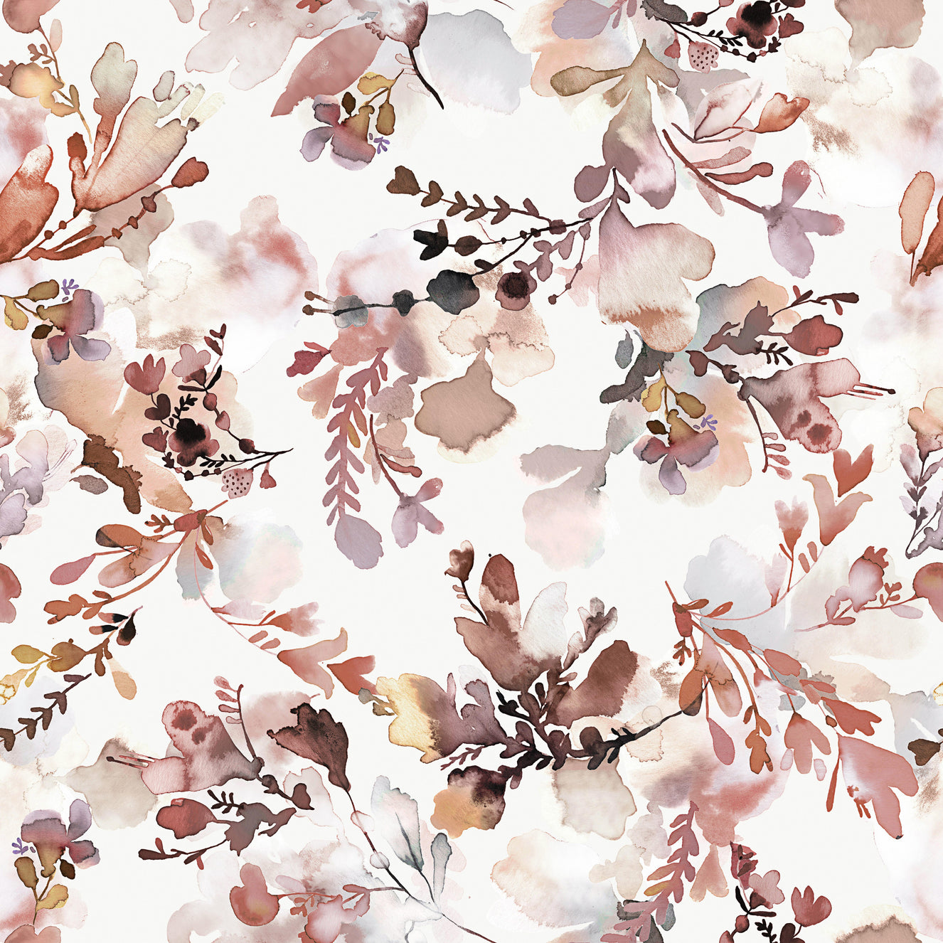 Chinoiserie Watercolor Flowers Terracotta  Wallpaper⁠