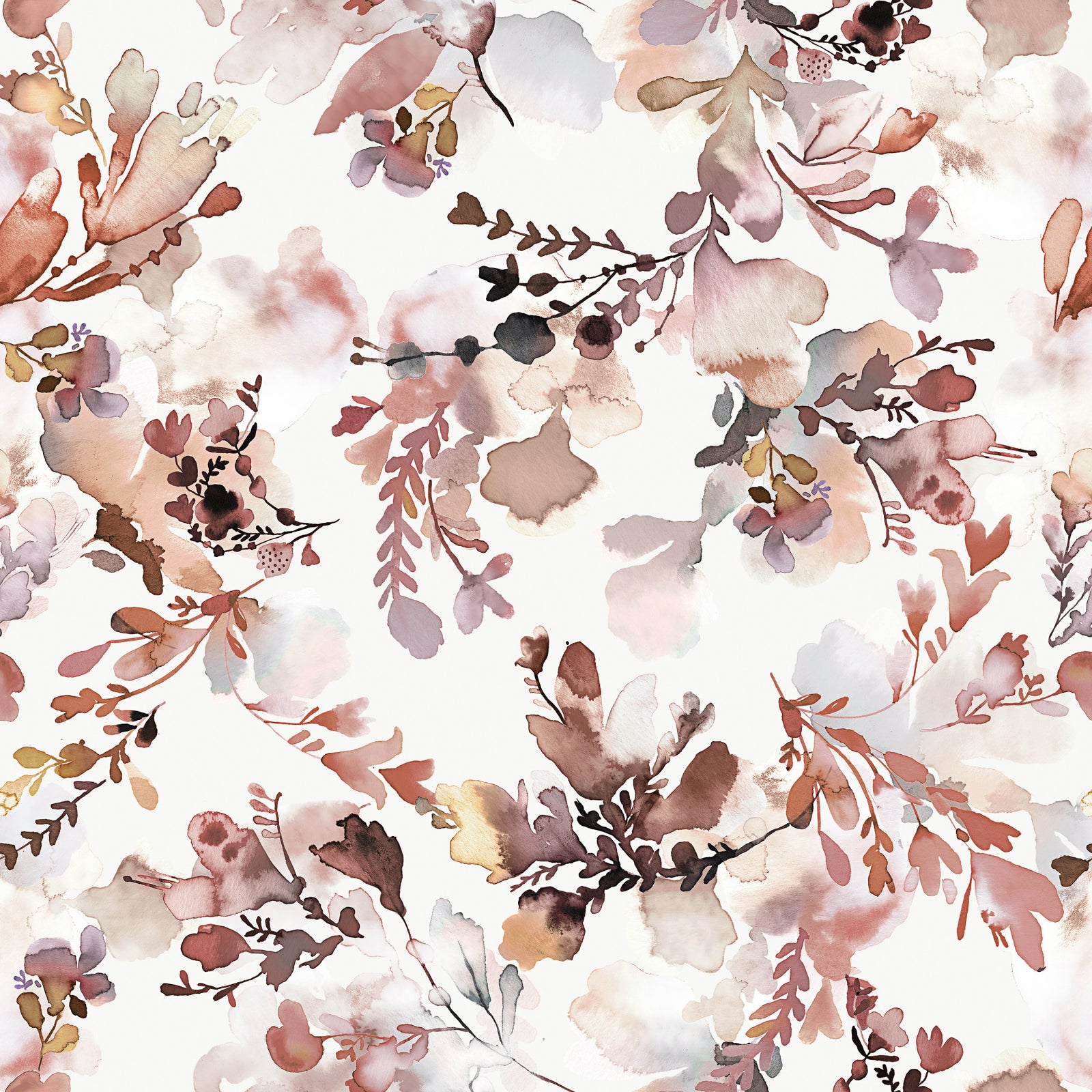 Chinoiserie Watercolor Flowers Terracotta  Wallpaper⁠