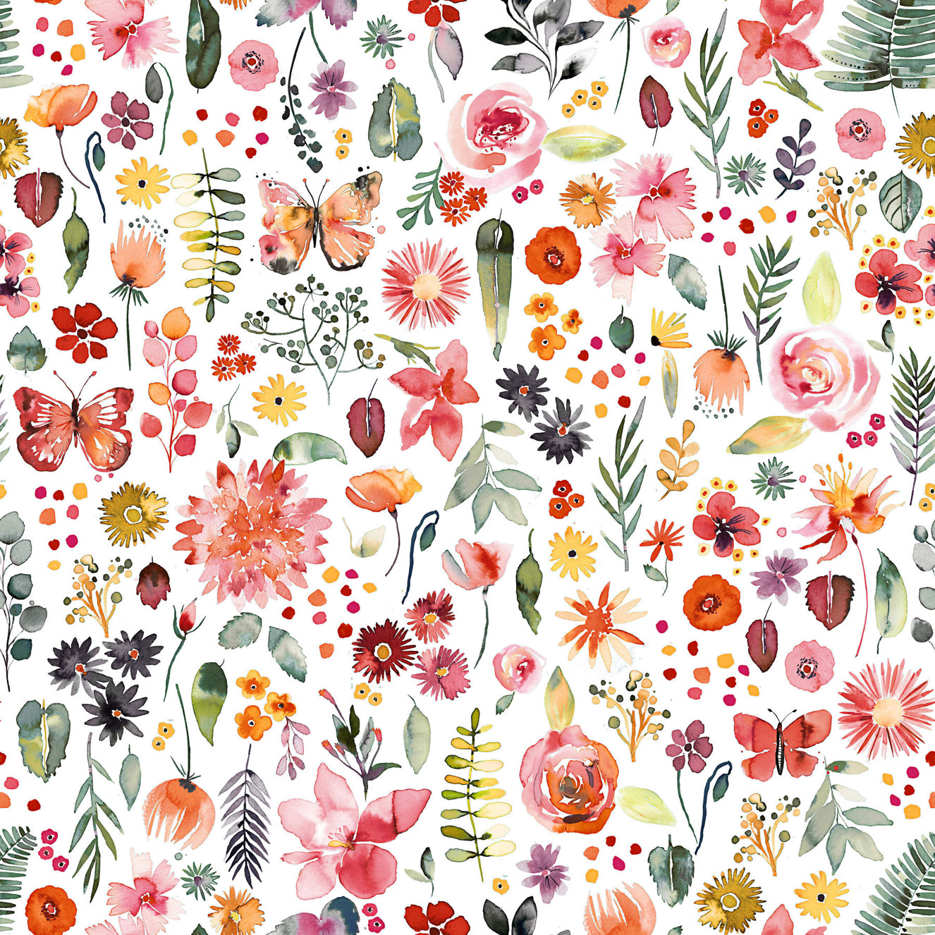 Colourful Botanical Plants Coral Wallpaper⁠