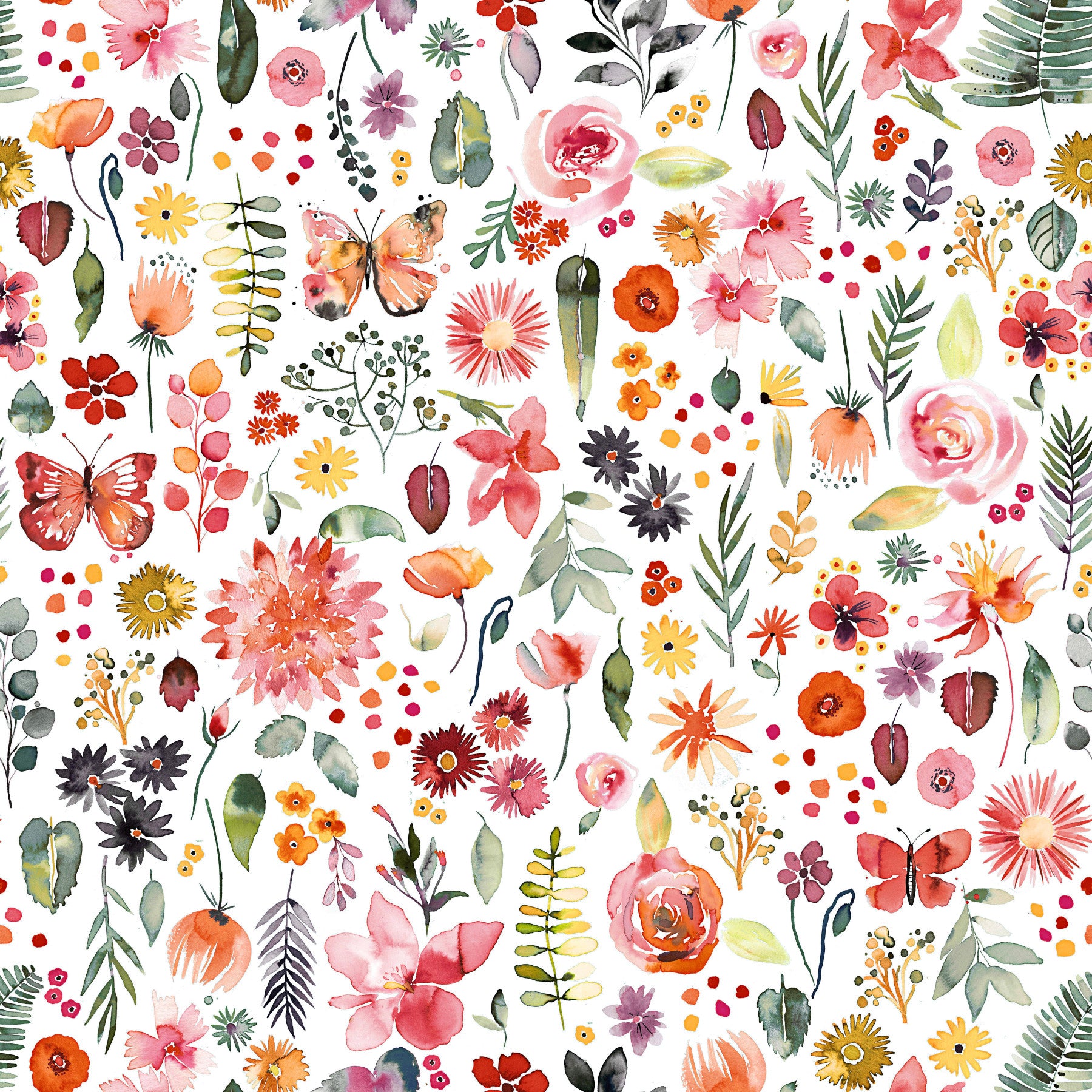 Colourful Botanical Plants Coral Wallpaper⁠
