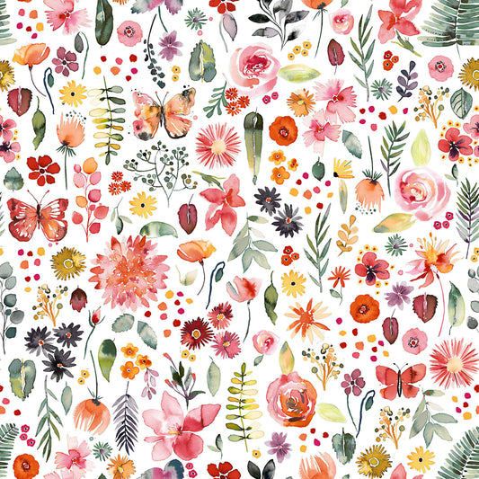 Colourful Botanical Plants Coral Wallpaper⁠