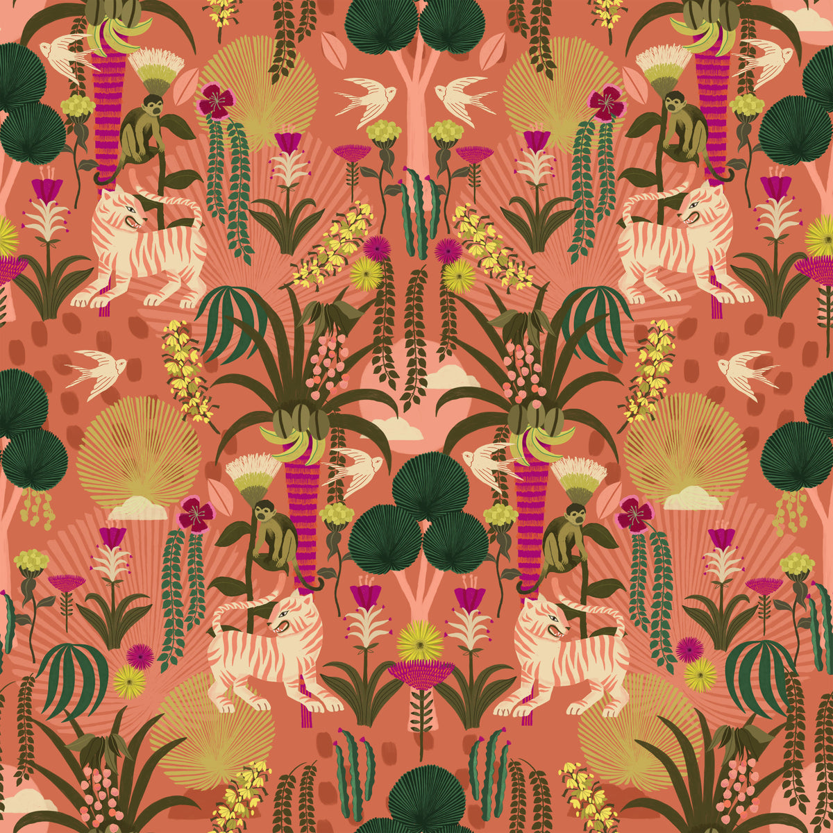 Tropical Tiger Garden Wallpaper⁠ in your room — zoomed