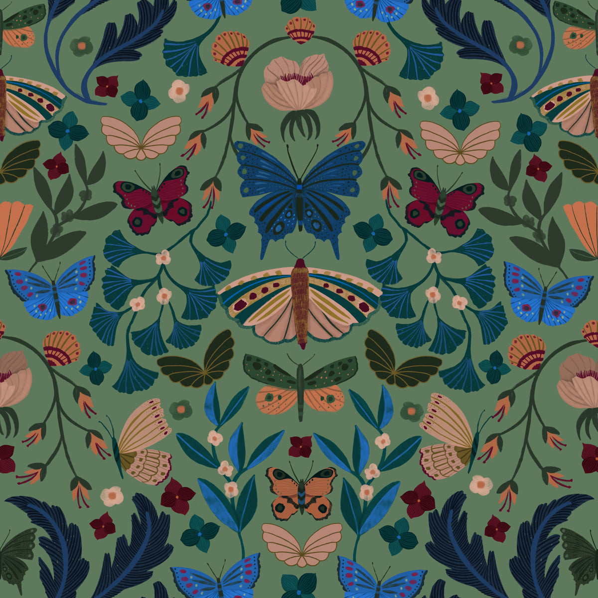 Fluttering florals Wallpaper⁠ in your room — zoomed