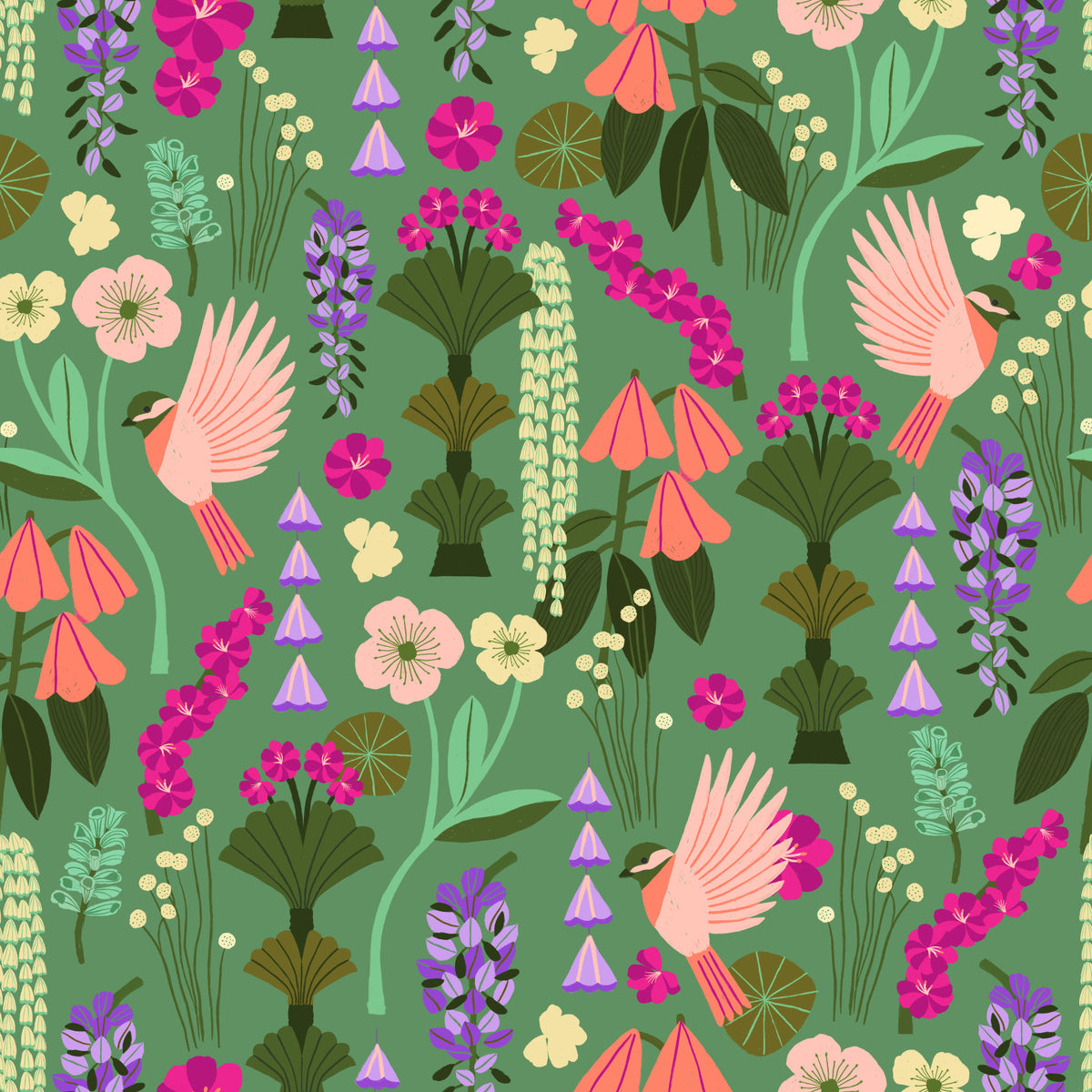 Birds & Blooms Wallpaper⁠ in your room — zoomed