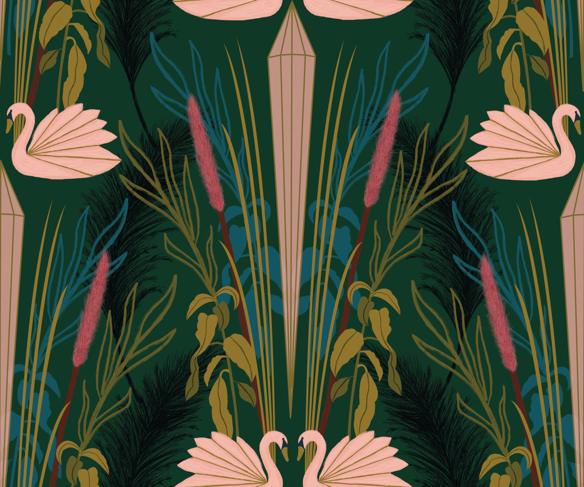 Deco Swans Wallpaper⁠ in your room — zoomed