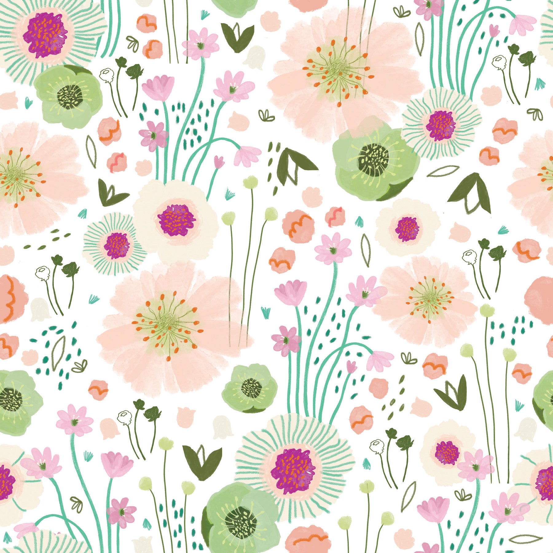 Ditsy Dream - White Wallpaper⁠ in your room — zoomed