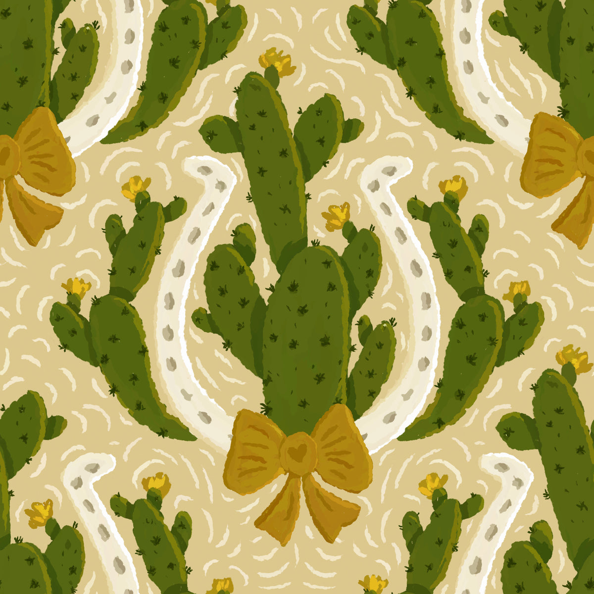 Western American - Horseshoe and Cactus Wallpaper⁠
