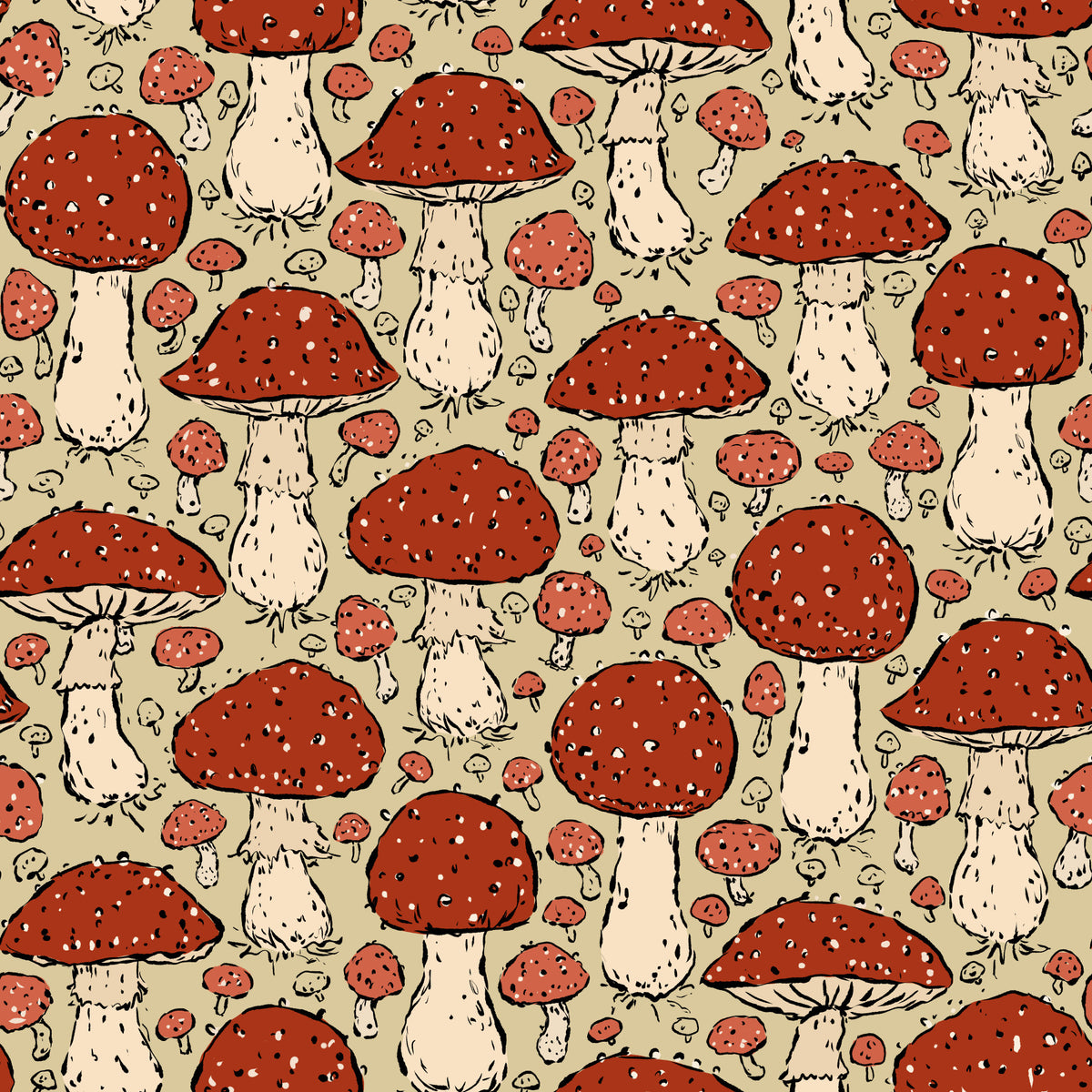 Mushroomcore - Red and Beige - Amanita Muscaria Wallpaper⁠ in your room — zoomed