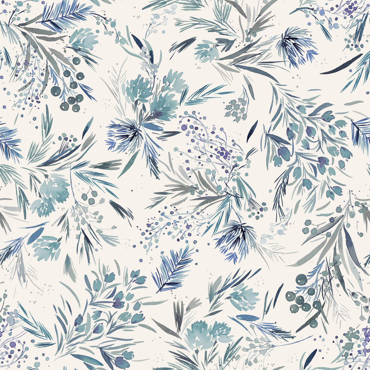 Festive Floral Minimal Plants Blue Wallpaper⁠ in your room — zoomed