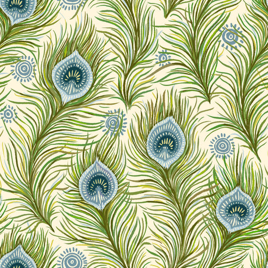 Boho Chic Peacock Feathers - Blue and Green Wallpaper⁠