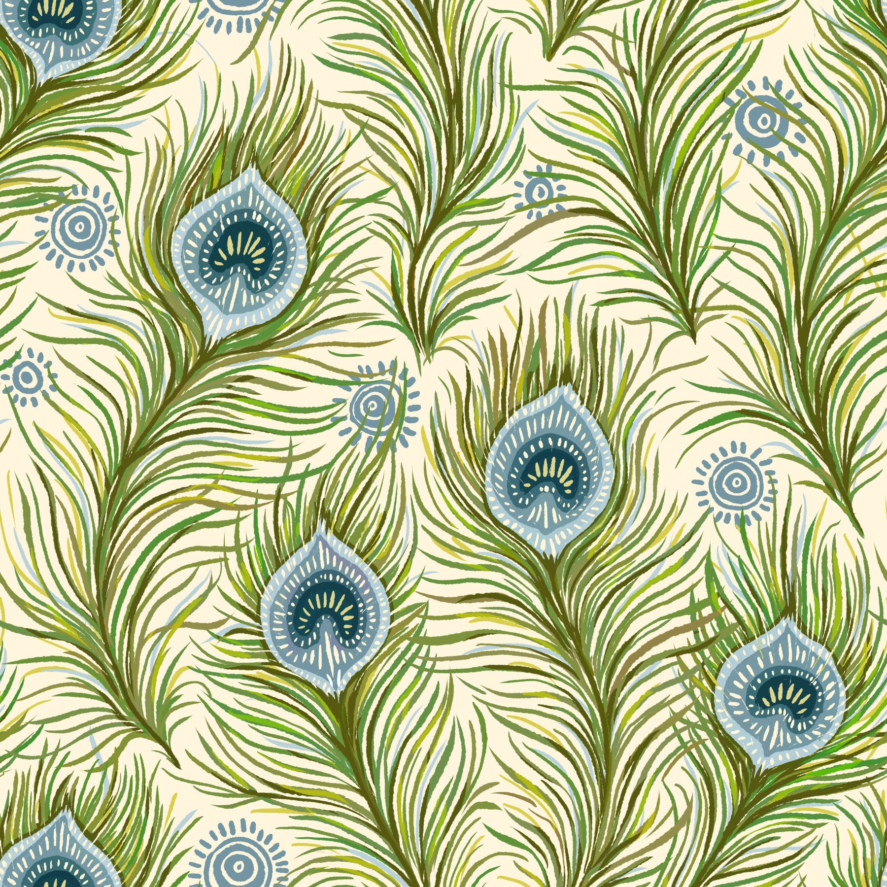 Boho Chic Peacock Feathers - Blue and Green Wallpaper⁠