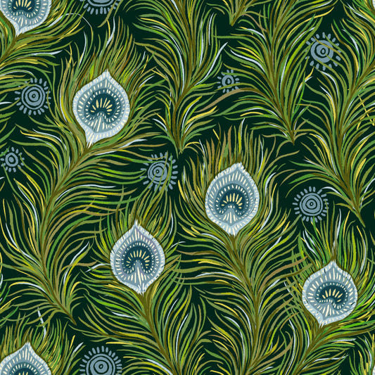 Boho Chic Peacock Feathers - Blue and Green - Dark  Wallpaper⁠