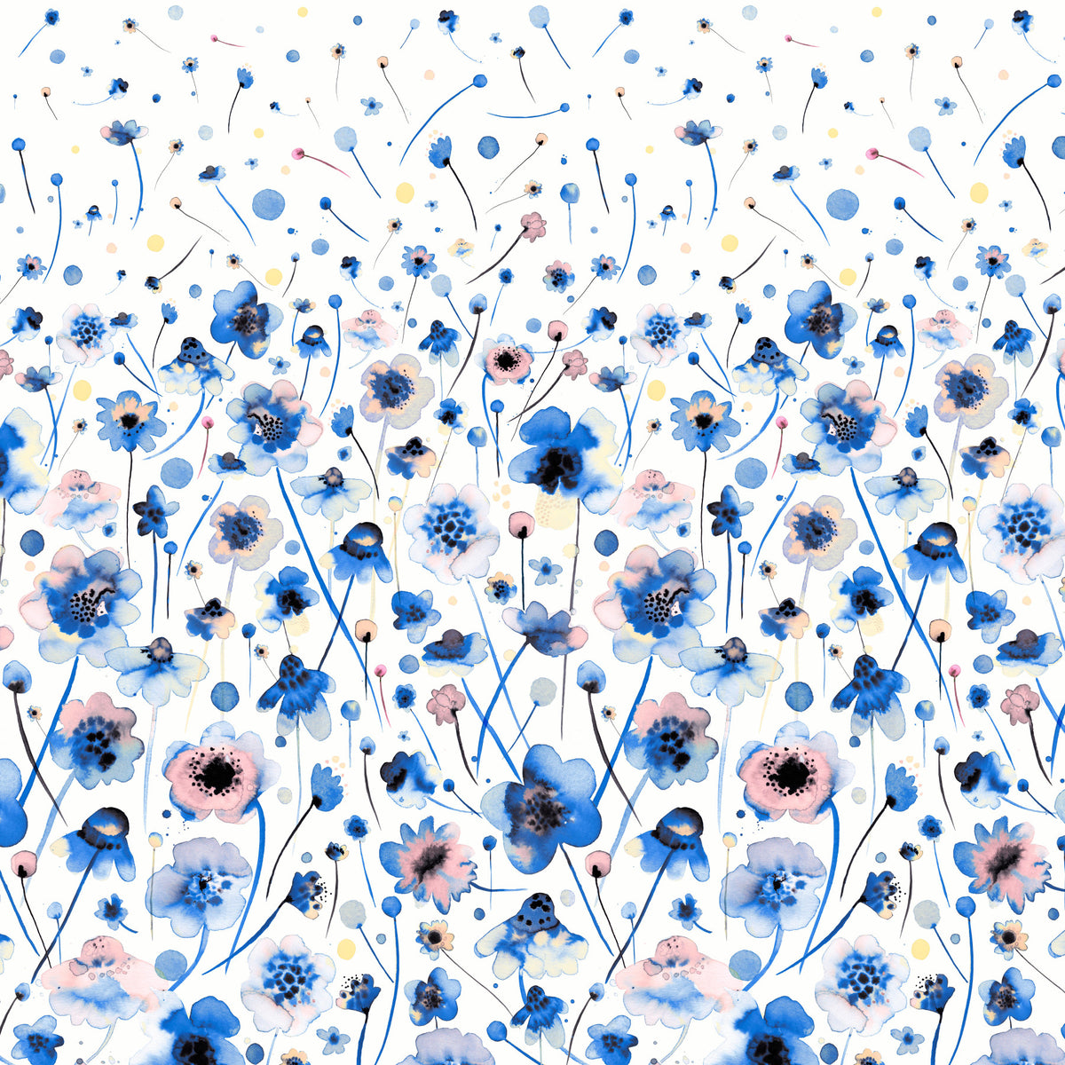 Ink Blue Flowers Ombre Scandinavian Wallpaper⁠