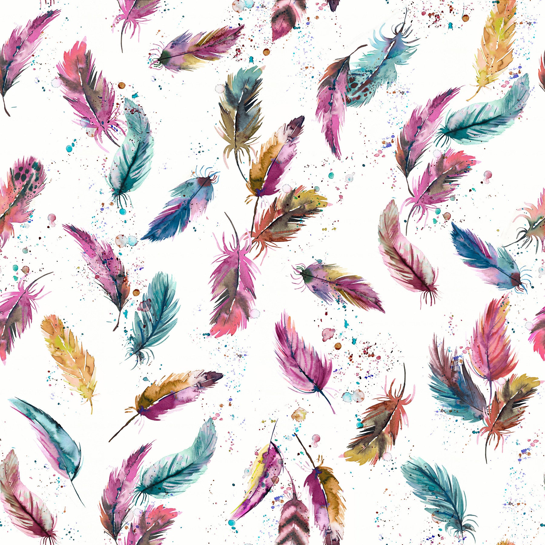 Watercolor Feathers Multicolor Wallpaper⁠ in your room — zoomed