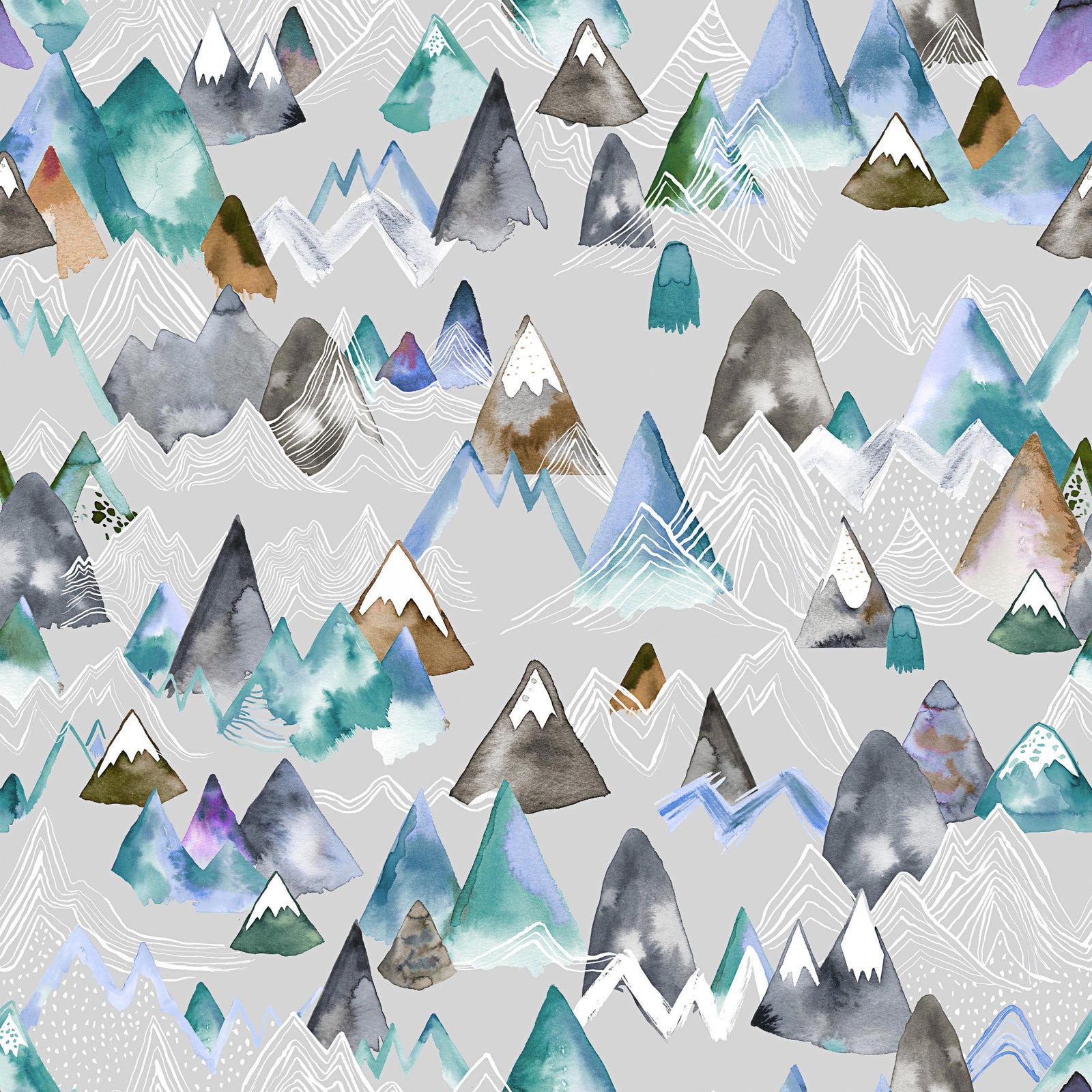 Watercolor Mountains Silver Gray Wallpaper⁠