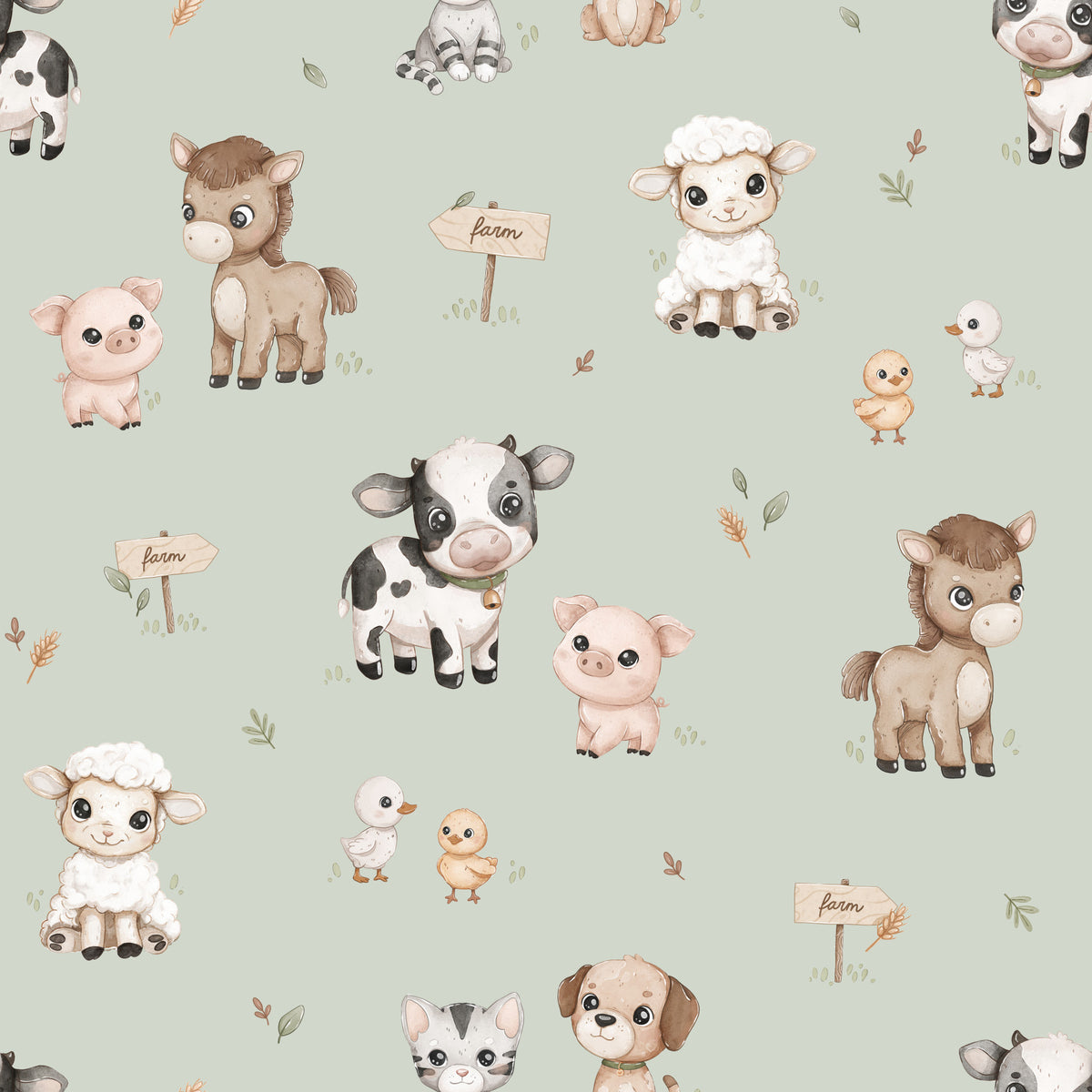 Happy Farmtime - mint Wallpaper⁠ in your room — zoomed