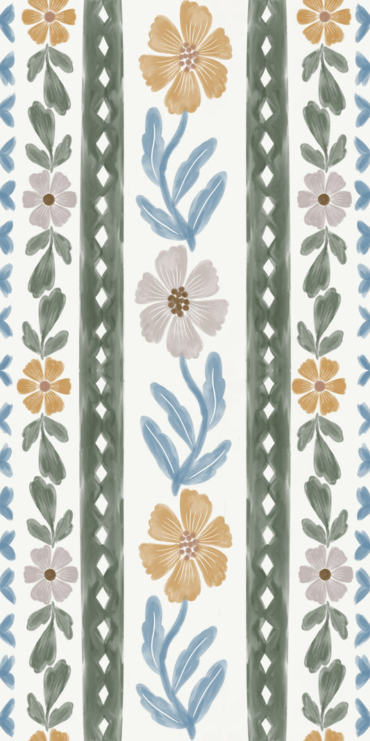 Blush and Blue Botanical Wallpaper⁠