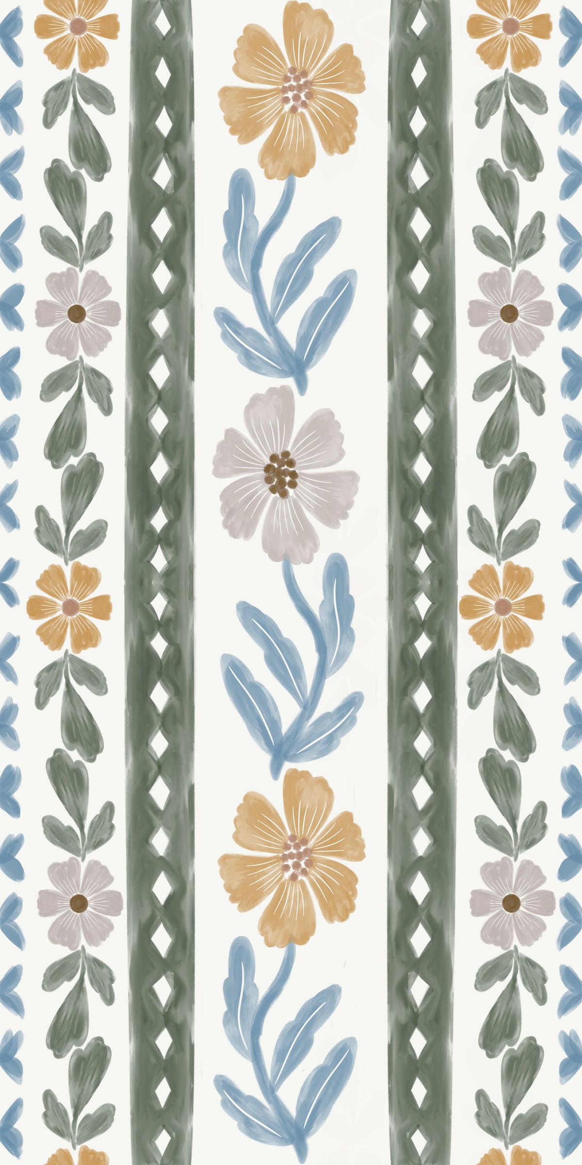 Blush and Blue Botanical Wallpaper⁠