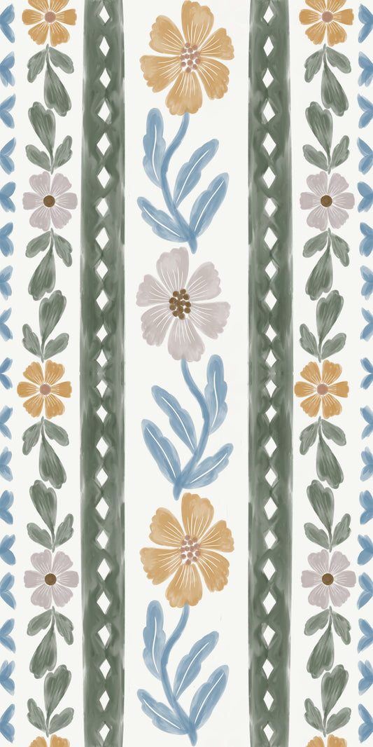 Blush and Blue Botanical Wallpaper⁠