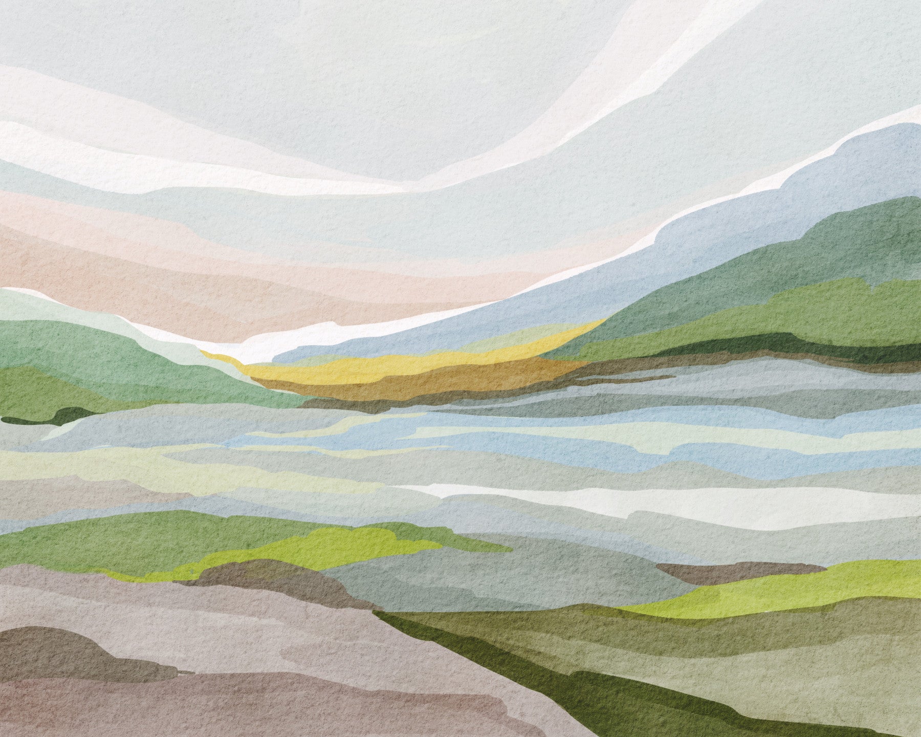 Abstract Watercolor Hills Wall Mural