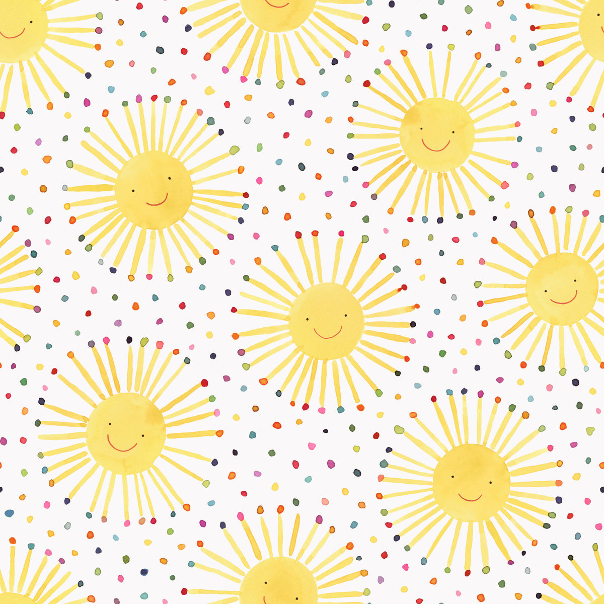Cute Suns Smiley Scandinavian Nursery Wallpaper⁠ in your room — zoomed