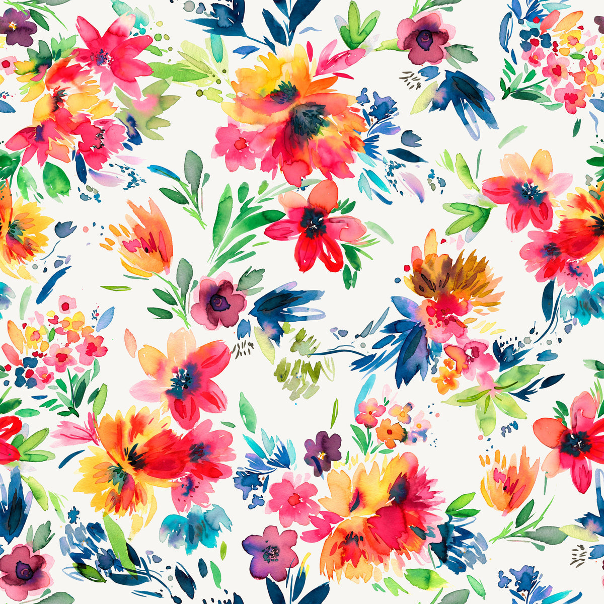 Painterly Flowers Tropical Red Wallpaper⁠