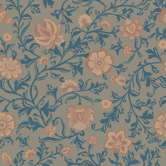 Vintage Teal Floral Damask Wallpaper⁠