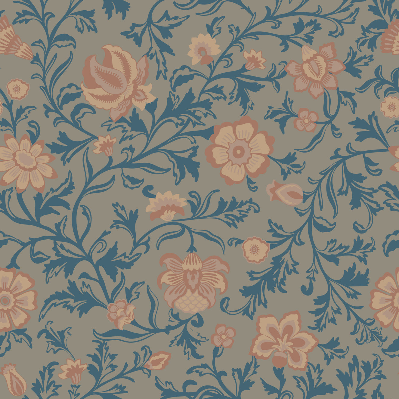 Vintage Teal Floral Damask Wallpaper⁠