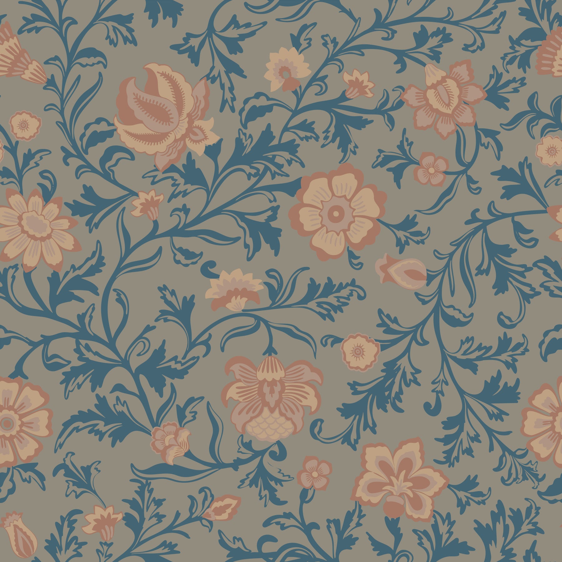 Vintage Teal Floral Damask Wallpaper⁠