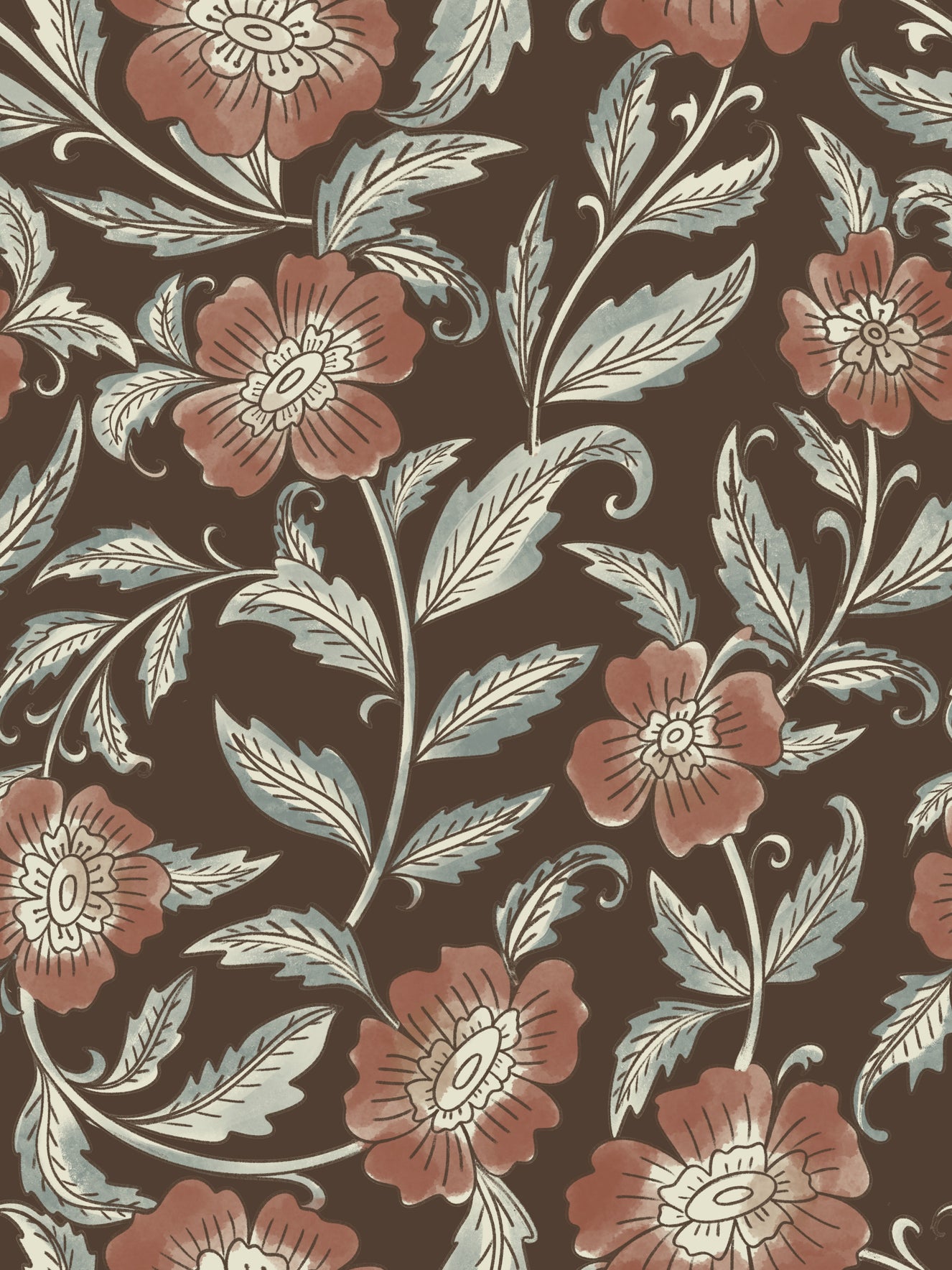 Terracotta blossom Trail Wallpaper⁠