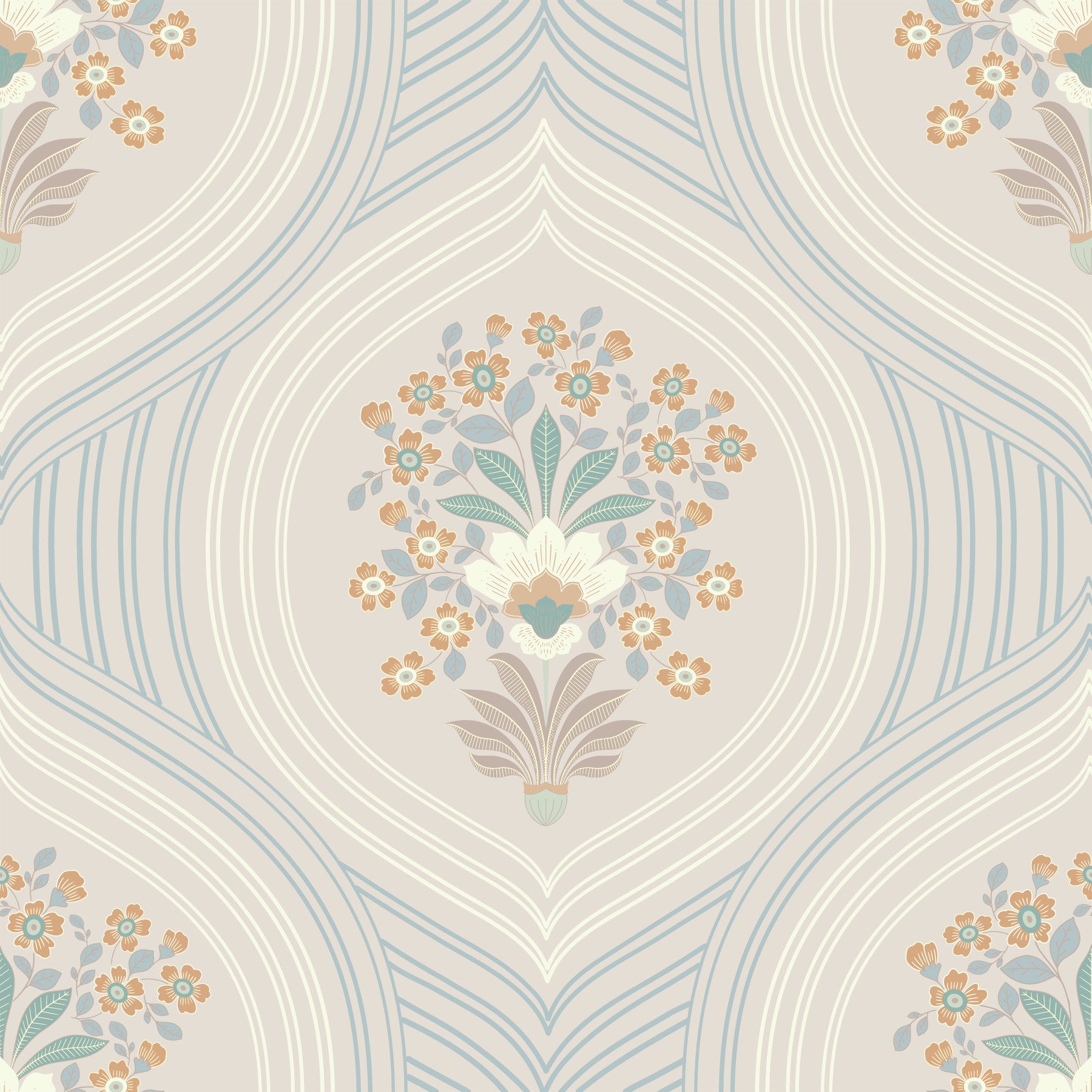 Curved Lines & Blooms Wallpaper⁠