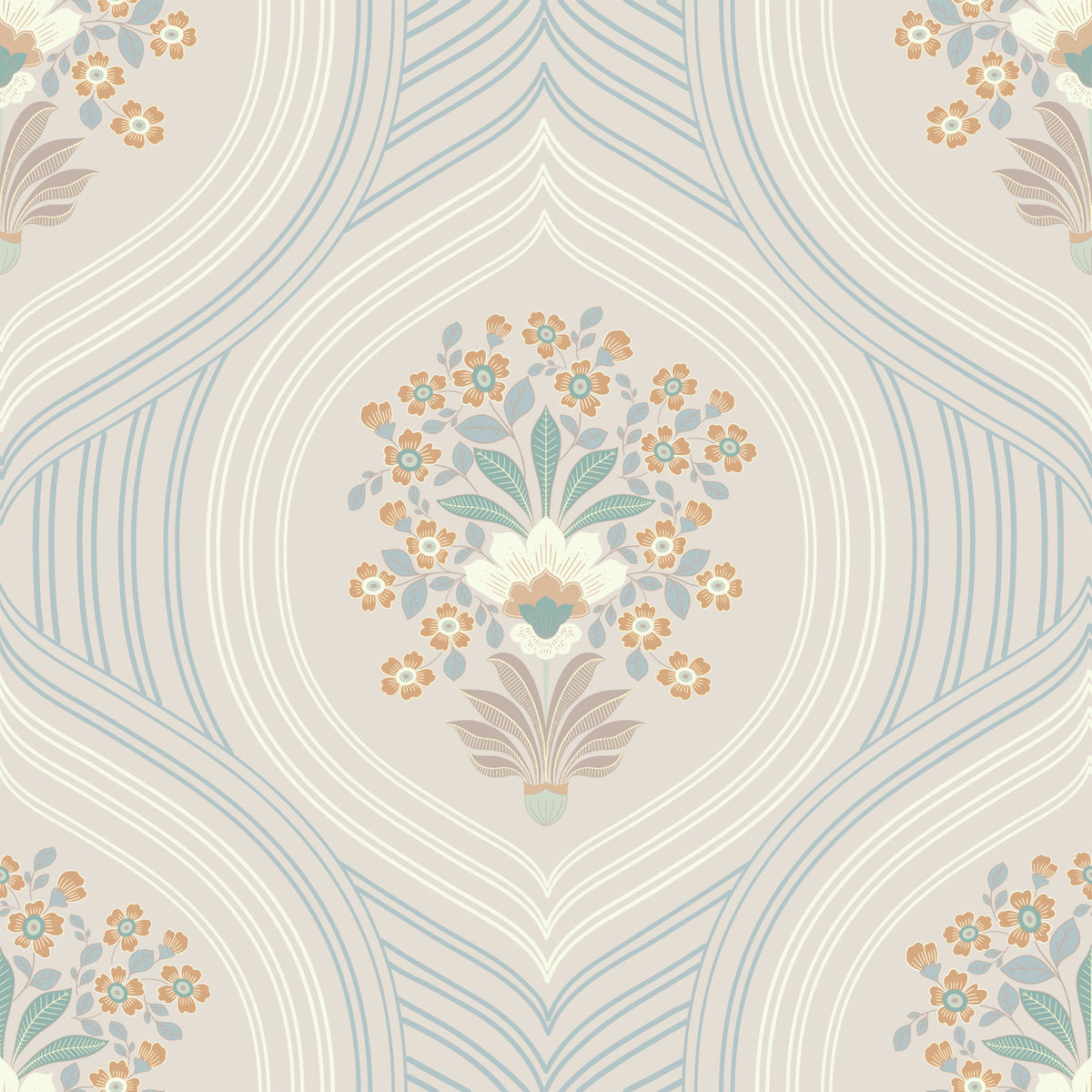 Curved Lines & Blooms Wallpaper⁠ in your room — zoomed