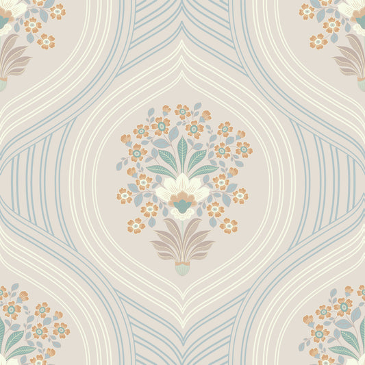 Curved Lines & Blooms Wallpaper⁠