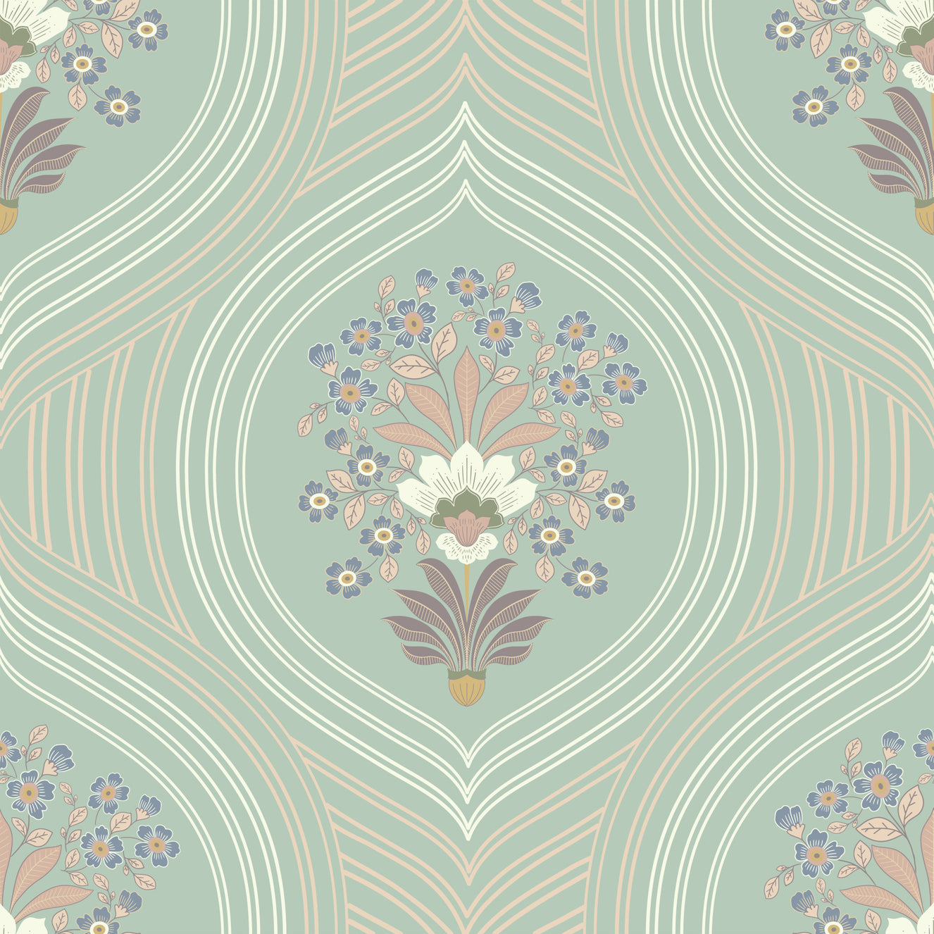 Curved Floral Lines Wallpaper⁠