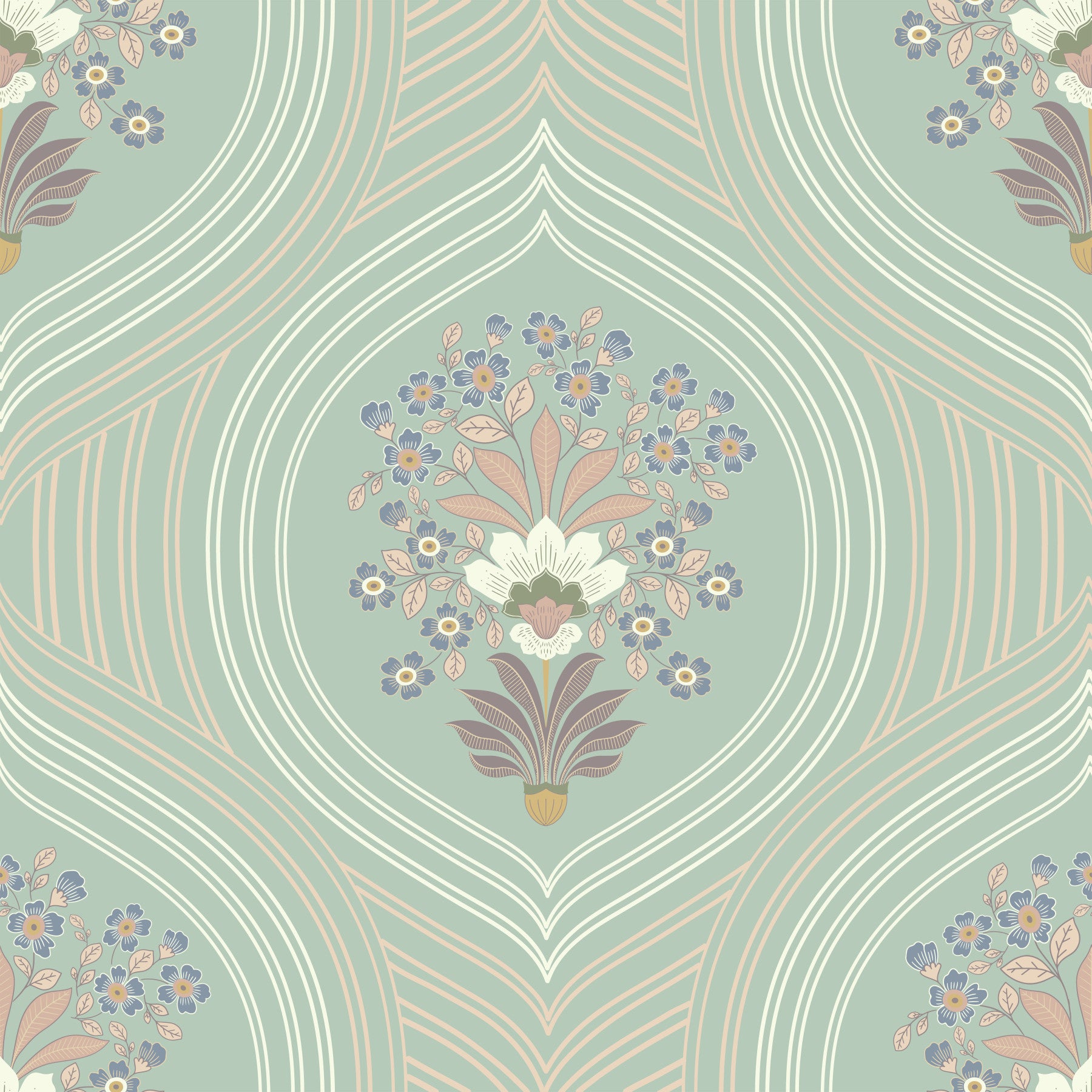 Curved Floral Lines Wallpaper⁠