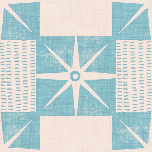 Retro Starburst Quilt Block - Minimalist Mid Century Blue Wallpaper⁠
