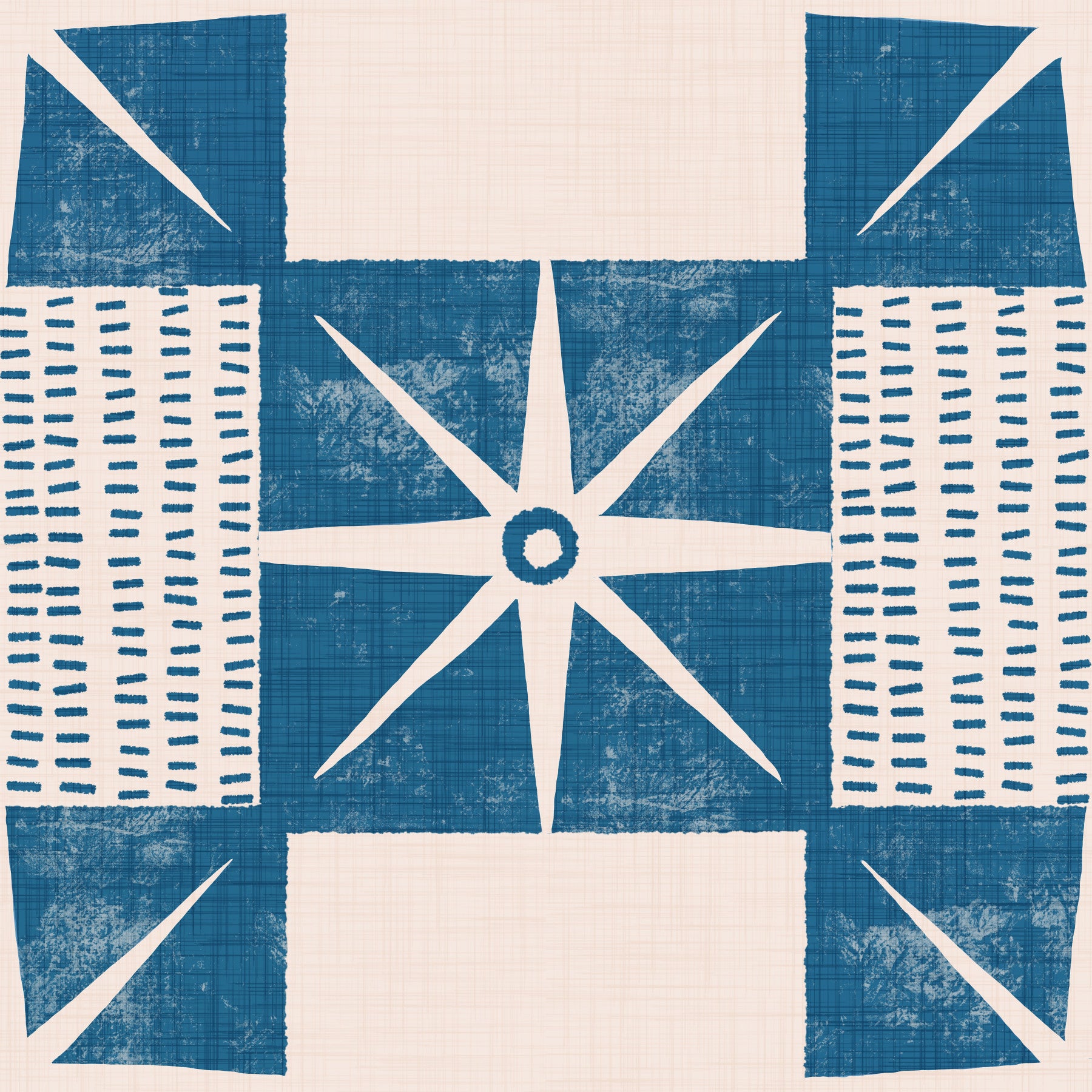 Retro Starburst Quilt Block - Minimalist Mid Century Indigo Wallpaper⁠