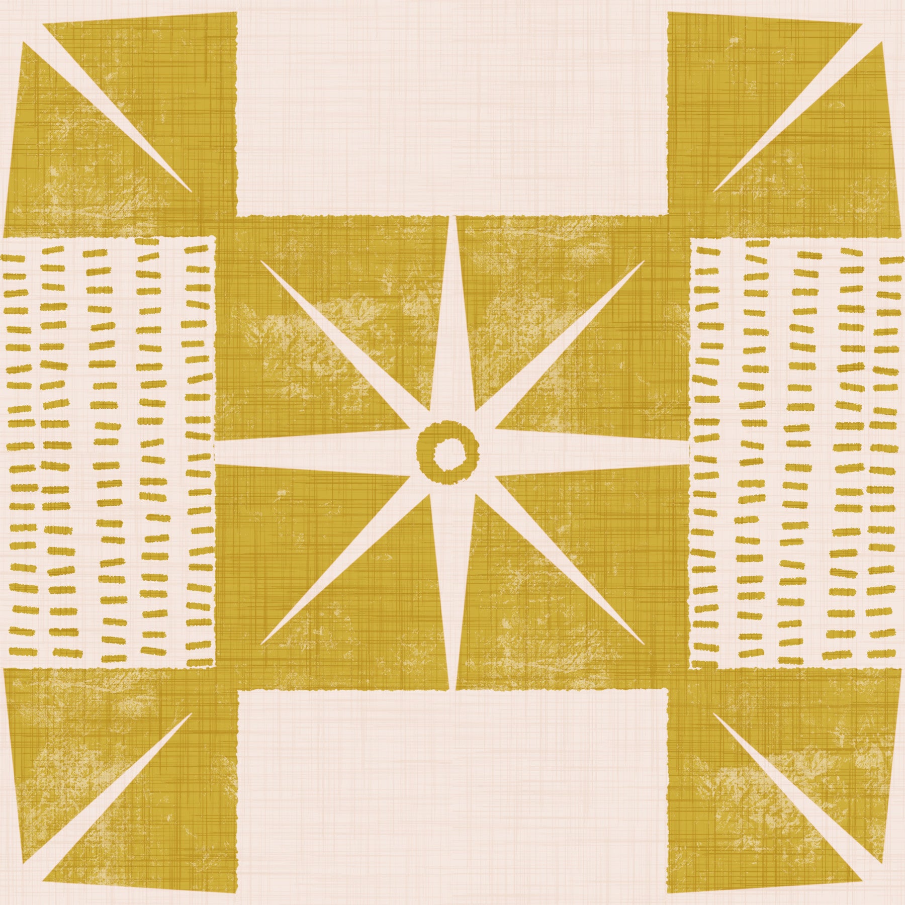 Retro Starburst Quilt Block - Minimalist Mid Century Mustard Yellow Wallpaper⁠