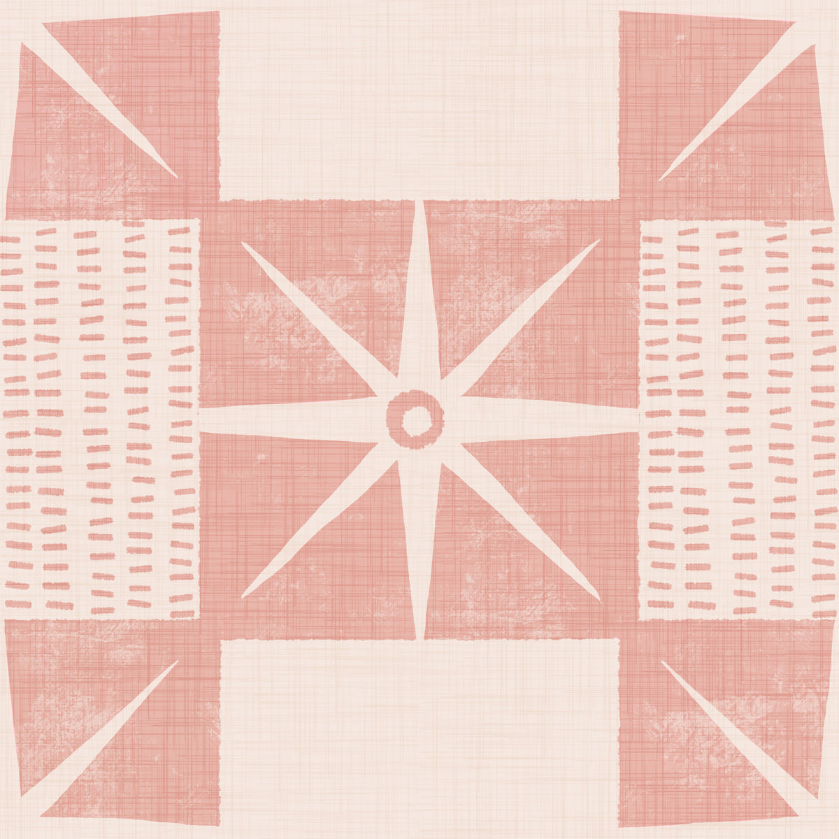 Retro Starburst Quilt Block - Minimalist Mid Century Pink Wallpaper⁠