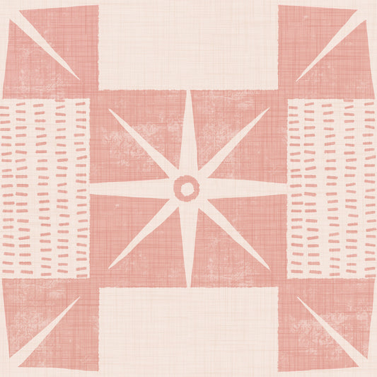 Retro Starburst Quilt Block - Minimalist Mid Century Pink Wallpaper⁠