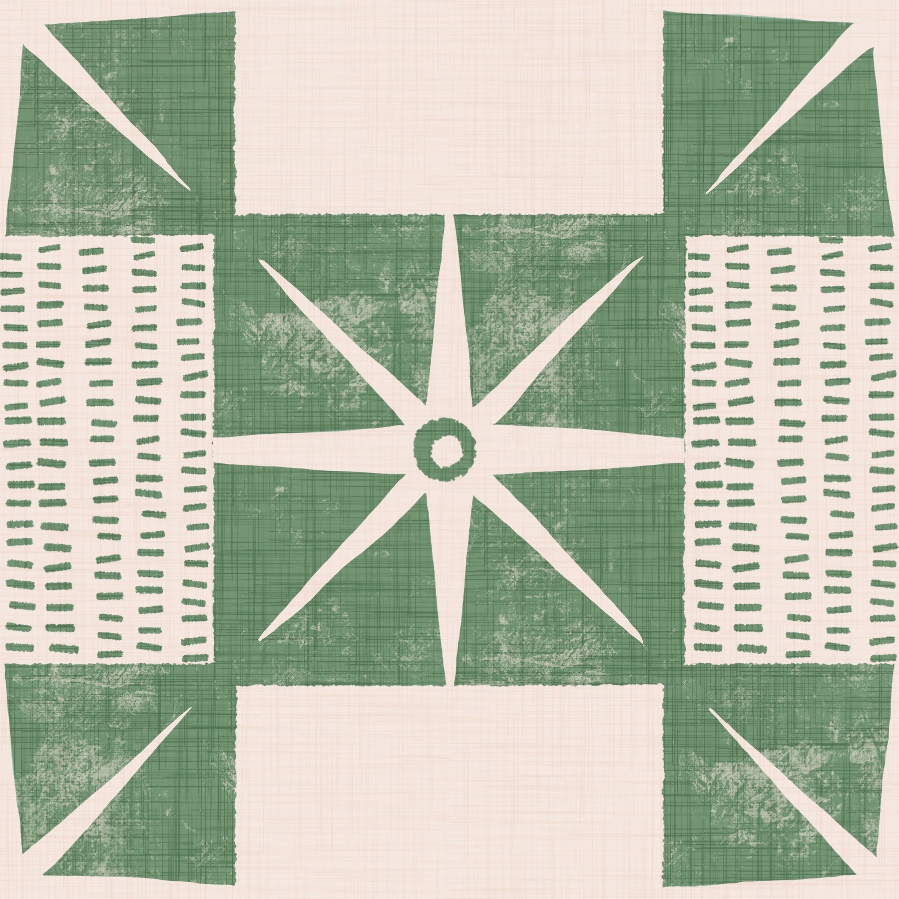 Retro Starburst Quilt Block - Minimalist Mid Century Sage Wallpaper⁠