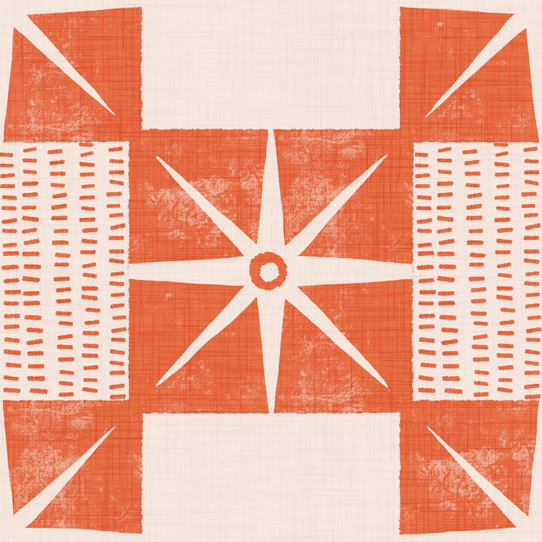 Retro Starburst Quilt Block - Minimalist Mid Century Salmon Orange Wallpaper⁠