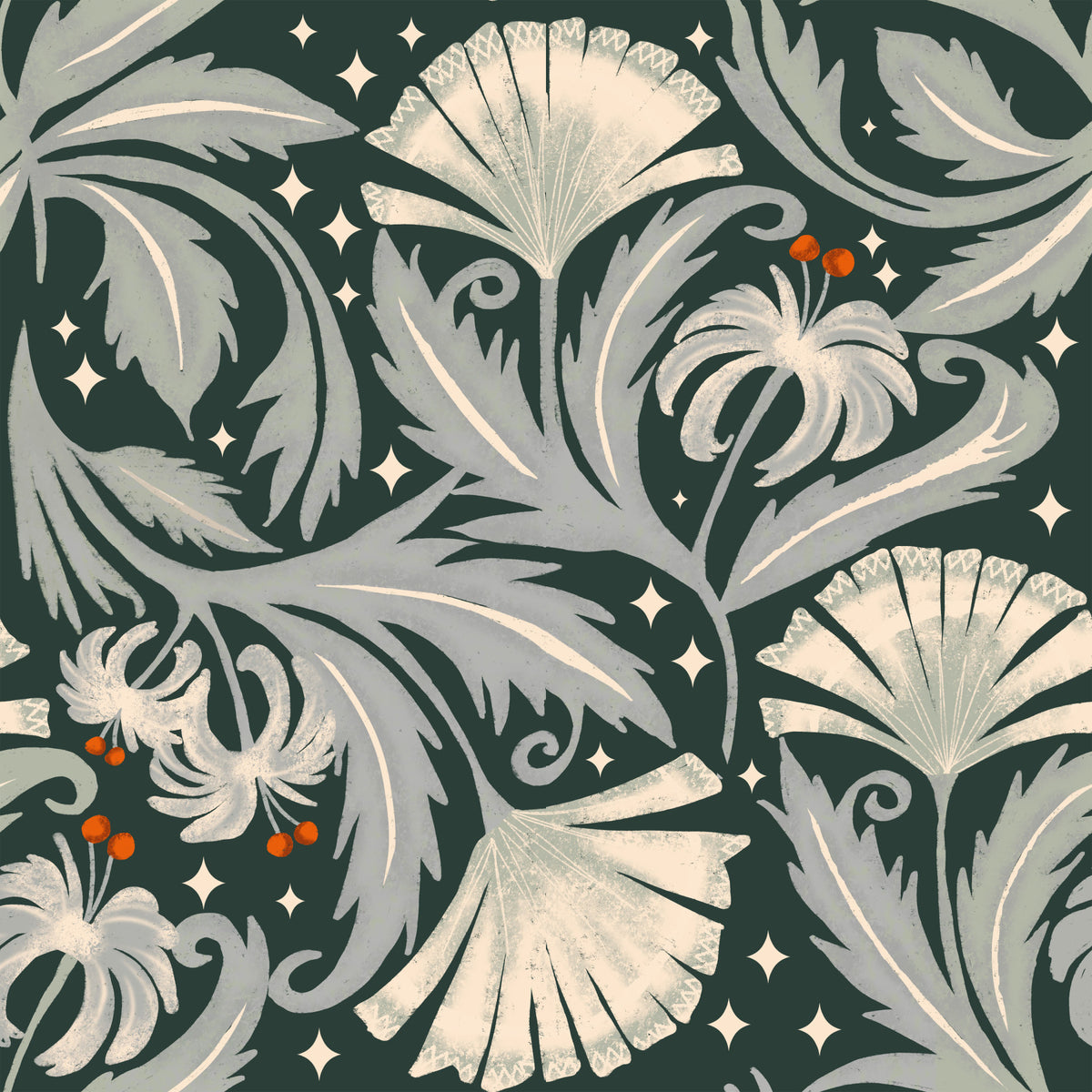 Vintage Botanica Forest Noir - Heritage Revival Floral  Wallpaper⁠ in your room — zoomed